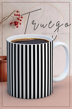 Baskılı Kupa Bardak Seramik Mug - Siyah Çizgiler
