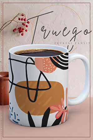Baskılı Kupa Bardak Seramik Mug - Geometrik Çizgi