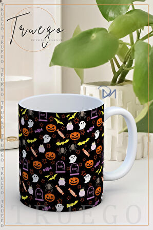 Baskılı Kupa Bardak Seramik Mug - Halloween Figürleri