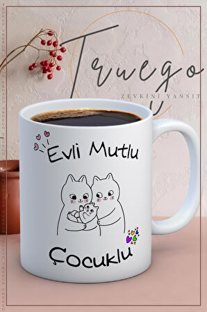 Baskılı Kupa Bardak Seramik Mug -Evli, Mutlu Çocuklu..