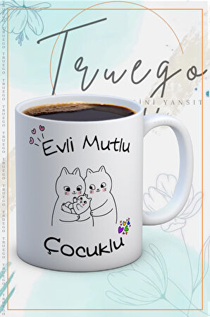 Baskılı Kupa Bardak Seramik Mug -Evli, Mutlu Çocuklu..