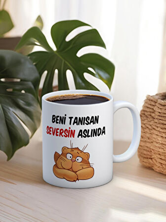 Baskılı Kupa Bardak Seramik Mug - Tanısan Seversin