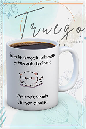 Baskılı Kupa Bardak Seramik Mug - İçimde zeki biri yatıyor...