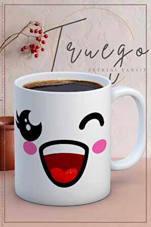 Baskılı Kupa Bardak Seramik Mug - Çok Mutlu Emoji