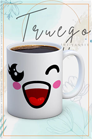 Baskılı Kupa Bardak Seramik Mug - Çok Mutlu Emoji