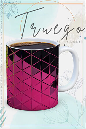 Baskılı Kupa Bardak Seramik Mug - Kırmızı Yeşil Desen