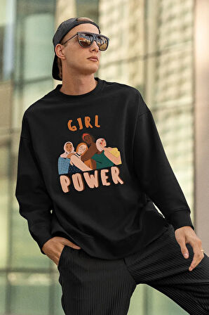 Girl Power Yazılı Unisex Oversize Sweatshirt