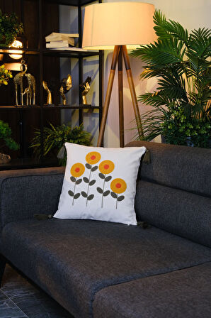 Püsküllü Punch Panç Nakışlı Kırlent Kılıfı Çiçek 43x43cm