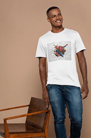 Örümcek Adam Spider Man Baskılı Avrupa Kalıp Bisiklet Yaka Erkek T-Shirt