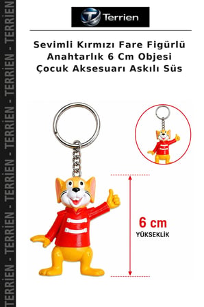 Sevimli Kırmızı Fare Figürlü Anahtarlık 6 Cm Objesi Çocuk Aksesuarı Askılı Süs