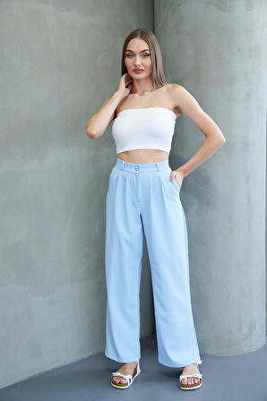 Kadın Bebe Mavi Yüksek Bel Palazzo Pantolon