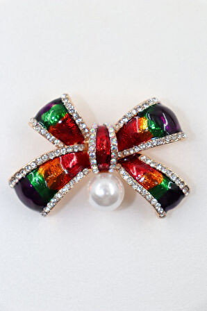 Fiyonk broş. Taşlı tasarım broş, incili broş. Yaka iğnesi broş. Kadın broş. Broş.