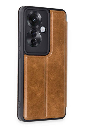 Mkorayavm Oppo Reno 11F Stand Olabilen İç Kısmı Kadife Deri Yüzeyli Kapaklı Kılıf