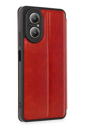 Mkorayavm Realme 12 Lite Stand Olabilen İç Kısmı Kadife Deri Yüzeyli Kapaklı Kılıf