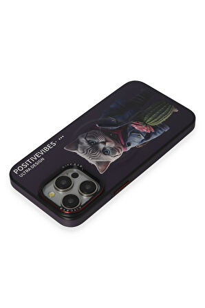 Mkorayavm iPhone 15 Pro Max Kamera Lens ve Tuşları Metal Tasarımlı Resimli Fun Magsafe Kapak