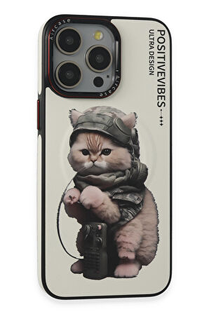 Mkorayavm iPhone 14 Pro Max Kamera Lens ve Tuşları Metal Tasarımlı Resimli Fun Magsafe Kapak