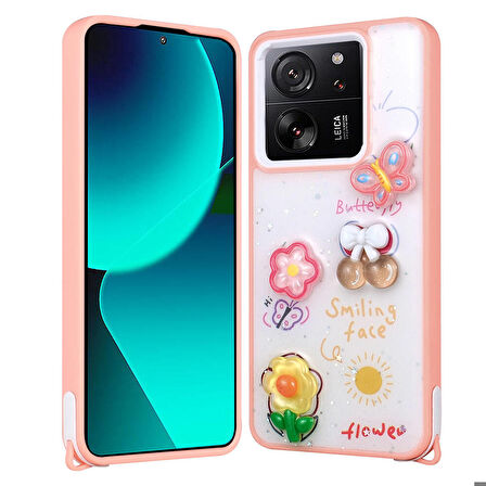 Mkorayavm Xiaomi Mi 13T Parlayan Sıvılı Simli Kabartma Figürlü Kılıf
