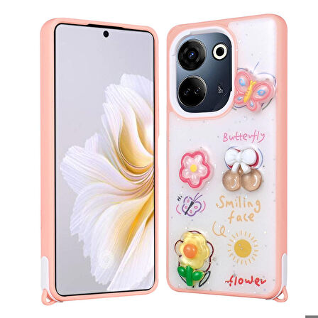 Mkorayavm Tecno Camon 20 Parlayan Sıvılı Simli Kabartma Figürlü Kılıf