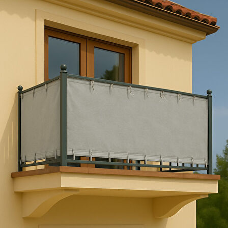 GENCER Home Balkon Perdesi Bağcıklı Ölçü Seçenekli Düz Koyu Gri
