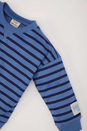 DeFacto Erkek Bebek 2'li Takım Bisiklet Yaka Çizgili Sweatshirt Beli Lastikli Eşofman Altı D7750A525SPNV256