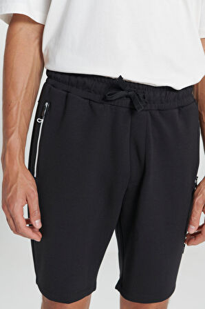 Erkek Siyah Standart Fit Normal Kesim Cepli Rahat Şort