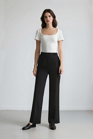 DeFacto Wide Leg Pensli Klasik Palazzo Pantolon Geniş Bol Paça Basic Düz Uzun Boy Yüksek Bel Cepli C2020AX25SPBK81