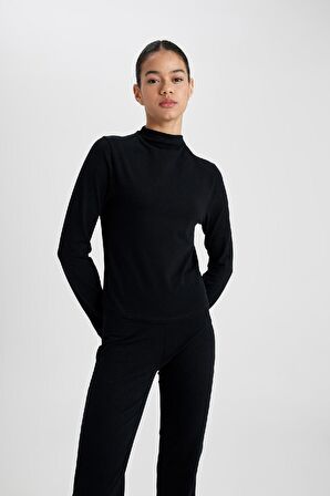 DeFactoFit Slim Fit Dik Yaka Uzun Kollu Tişört C5274AX24SPBK81