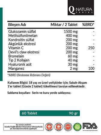 Q Natura Series Glukozamin Tip 2 Kollajen 60 tablet