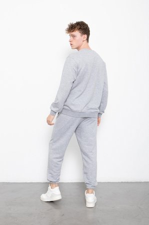 Erkek Regular Basic Şardonsuz Sweatshirt Gri Melanj