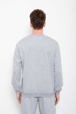 Erkek Regular Basic Şardonsuz Sweatshirt Gri Melanj