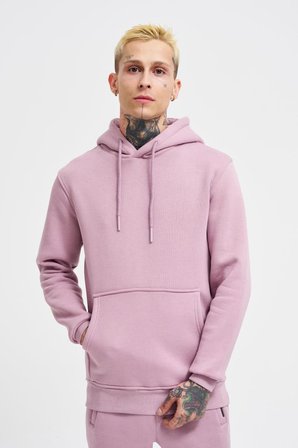 Erkek Regular Basic Kapüşonlu Sweatshirt Kirli Pembe