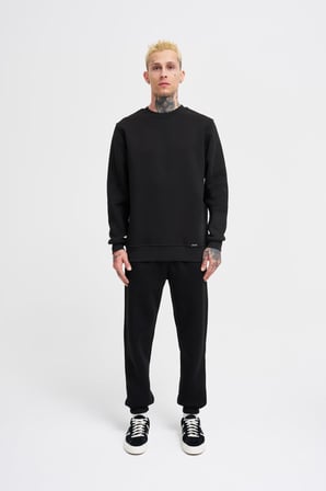 Erkek Regular Bisiklet Yaka Basic Sweatshirt Siyah