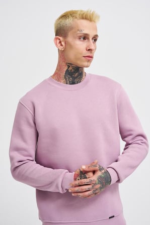 Erkek Regular Bisiklet Yaka Basic Sweatshirt Kirli Pembe