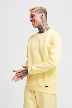 Erkek Regular Bisiklet Yaka Basic Sweatshirt Sarı