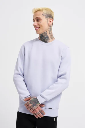 Erkek Regular Bisiklet Yaka Basic Sweatshirt Açık Lila