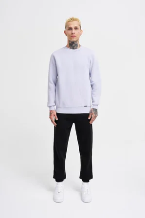Erkek Regular Bisiklet Yaka Basic Sweatshirt Açık Lila