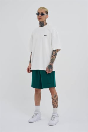 Erkek Basic Oversize Şort Yağ Yeşili