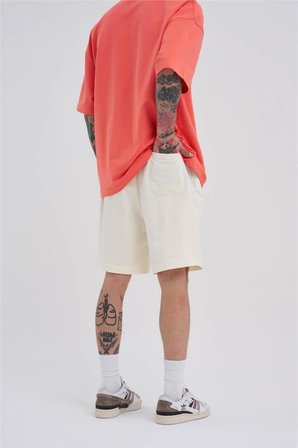 Erkek Basic Oversize Şort Pamuk Beyaz