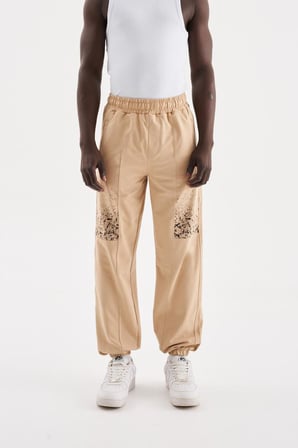 Erkek Aesthetic Dreams Baskılı Organik Pamuklu Jogger Eşofman Altı Bej