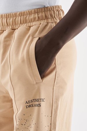 Erkek Aesthetic Dreams Baskılı Organik Pamuklu Jogger Eşofman Altı Bej