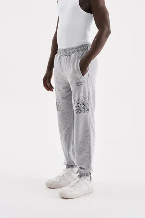 Erkek Aesthetic Dreams Baskılı Organik Pamuklu Jogger Eşofman Altı Gri Melanj