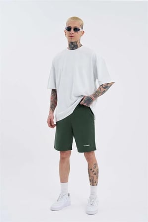 Erkek Luxury Basic Yıkamalı Relaxed Şort Haki