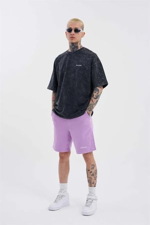 Erkek Luxury Basic Yıkamalı Relaxed Şort Mor
