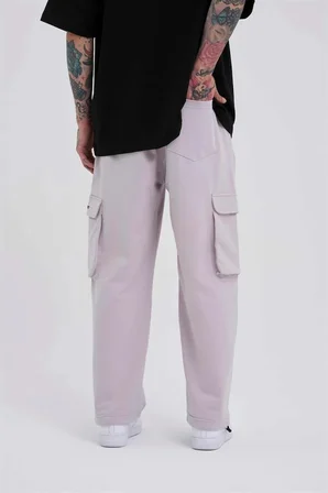 Erkek Kargo Cepli Oversize Baggy Eşofman Altı İnci Gri