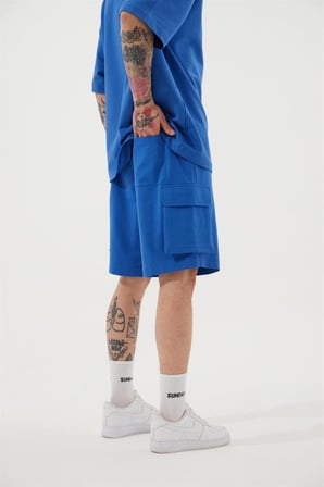 Erkek Kargo Basic Oversize Şort Açık Mavi