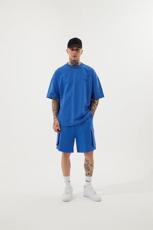 Erkek Kargo Basic Oversize Şort Açık Mavi