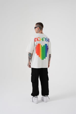 Erkek Oversize MCHNST Love Baskılı Oversize Tişört Uzay Grisi