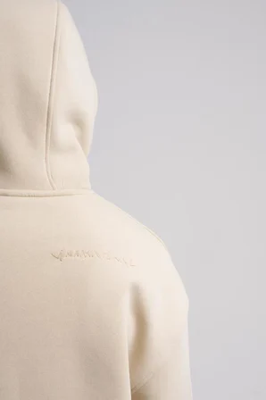 Erkek Nakışlı Kanguru Cepli Oversize Sweatshirt Açık Bej