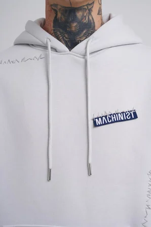 Erkek Nakışlı Kanguru Cepli Oversize Sweatshirt Uzay Grisi