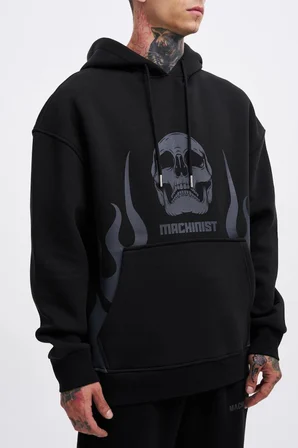 Erkek Oversize Fire Baskılı Sweatshirt Siyah